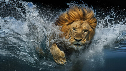 Canvas Print - A lion in the water