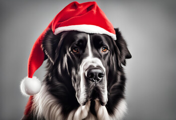 Wall Mural - Serious Big Dog in Santa Hat