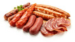 Assorted Types of Sausages on a White Background