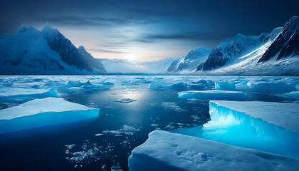 Wall Mural - Icebergs in Antarctica. Global warming and climate change concept.