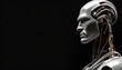 © blackdiamond67 - 3D image of a full bodied or a man robot, half face of man half face of a robot, mechanical robot that looks like a man, wires of the robot, driving crane, dark, hyper realistic, super detailed, intri