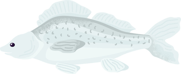 Cartoon fish swimming, gray spotted freshwater fish, side view. Aquatic life and underwater fauna vector illustration.
