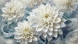 Piękne, białe kwiaty Dalii. Tapeta, abstrakcja, dekoracja. Generative AI