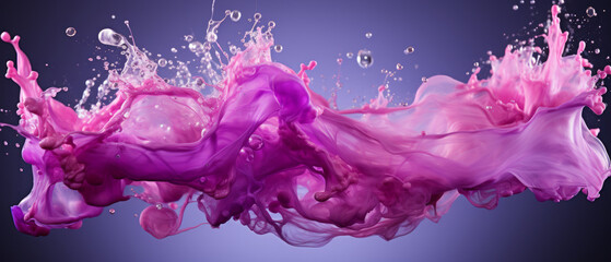 Poster - Vibrant purple and violet ink splashing in water, creating an abstract, flowing design.