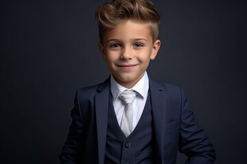 Poster - Portrait of a boy in a suit on a dark background.