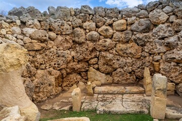 Sticker - detail view of the neolithic temple ruins of Ggantija on Gozo Island in Malta