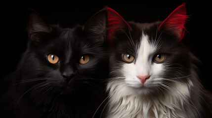 Naklejka na meble Pareja de gatos, uno blanco y otro negro mirando al frente