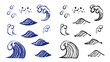 手描き風の和風の波の素材セット