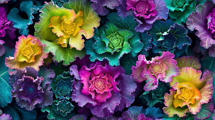 AI generated illustration of a vibrant colored ornamental Brassica wallpaper