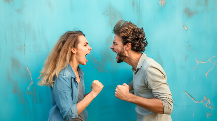 Couple arguing intensely, concept of relationship issues, domestic dispute, need for couple's counseling.