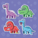 Fototapeta Dinusie - Vector illustration set of Cartoon Dinosaurs. Dinosaurs cartoon illustration. Hand drawn vector illustration