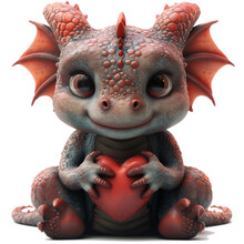 Whimsical Dragon Holding A Heart, Playful And Endearing.
