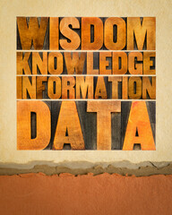 Wall Mural - data, information, knowledge and wisdom - dikw pyramid concept in vintage letterpress wood type on a