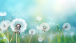 spring background with white dandelions, Ai generated image