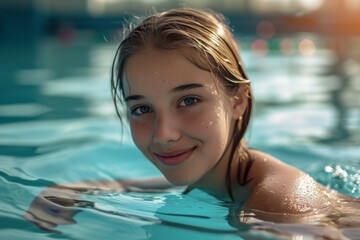 Swimming lessons at school. Sports healthy lifestyle.