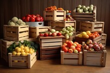 Wooden Crates For Various Types Of Vegetables And Fruits