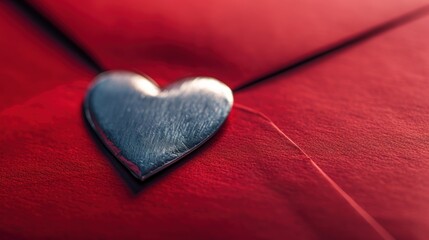 Wall Mural -  a close up of a heart shaped object on a red surface with a silver metal object in the shape of a heart on the back of the seat of a car.