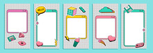 90s Cute Post Templates Collection. Social Media Stories And Posts With Retro Cartoon Elements.