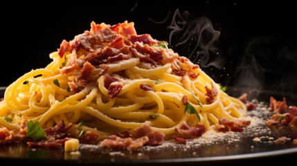 Wall Mural - Pasta Carbonara with bacon and Parmesan