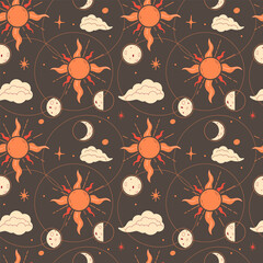 Sun and moon seamless pattern