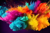 Fototapeta Tęcza - Generative AI Image Showing Explosion Of Vibrant Colourful Powders Against Plain Dark Background