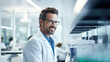 © javier - Geneticist in lab conveying excitement in genetic analysis for patient care