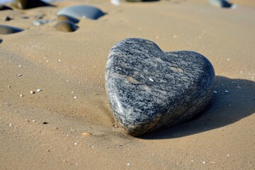 Wall Mural - Heart-shaped stone on a sandy beach