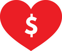 Red Heart With Dollar Sign Isolated On White Background . Money Love Concept . Vector Illustration