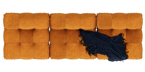Canvas Print - velvet fabric sofa, top view, dark blue blanket, on transparent background, 3d rendering