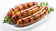 Two Sausages on Plate With Fresh Parsley - Delicious Meal or Snack