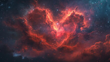 Heart Shaped Cloud, Valentines Day Background With Space, The Night Sky View, Nebula On The Night Sky, Background With Space For Text