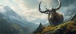 Leinwandbild Motiv A bull with horns spiraled like ancient symbols, its hooves barely touching the ground, levitates above a mountaintop, its form radiating mystical energy