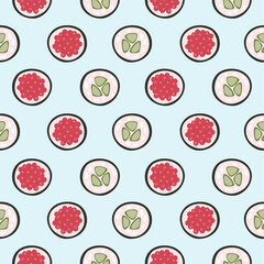 Sticker - seamless pattern with red and green sushi rolls