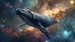 A majestic humpback whale swimming in the middle of a galaxy. Perfect for space enthusiasts and nature lovers