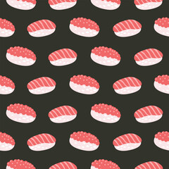 Sticker - seamless pattern with caviar and salmon sushi 