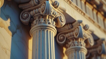 Sticker - A detailed view of a building featuring columns. Ideal for architectural projects or historical references