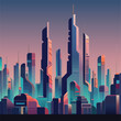 abstract future city skyline, retro illustration, flat vector illustration