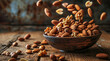 Pack of healthy almonds in a bowl, a nutritious healthy food for improving heart health