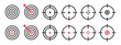 Purpose aim vector icon set. target arrow symbol. goal objectives sign. Sniper focus sign. opportunity dart icon set.