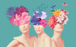© Solarisys - Abstract contemporary art collage portrait of young woman with flowers on face hides her eyes