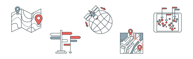 Poster - Navigation and Route Direction Simple Line Icon Vector Set