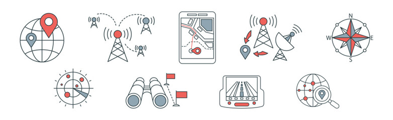 Poster - Navigation and Route Direction Simple Line Icon Vector Set