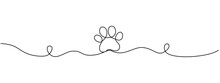 Drawing the paw of a dog or cat with a continuous line. Footprint design. One line art paw print. Vector illustration.