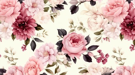 Wall Mural - Seamless pattern with flowers watercolor.