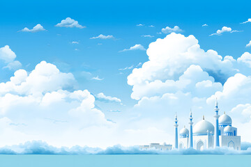 Wall Mural - white mosque on the background of the moon and clouds in the sky