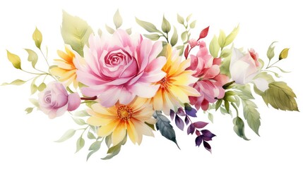 Wall Mural - Watercolor floral bouquet isolated on white background.