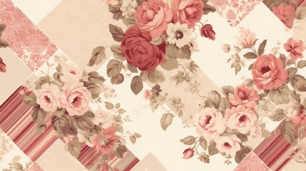 Wall Mural - Vintage floral background with roses and ribbons. Seamless pattern.