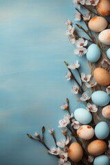 Canvas Print - Easter background with Easter eggs and spring flowers.