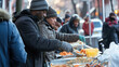 distribution of food to the American homeless of various races, Social problems.