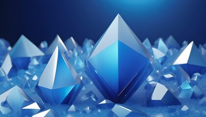 Poster - luxurious blue geometric crystals 3d illustration